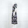 La Vie Rebecca Taylor Black Lilac Green Floral Frill Detail Midi Cotton Dress
