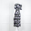 La Vie Rebecca Taylor Black Lilac Green Floral Frill Detail Midi Cotton Dress