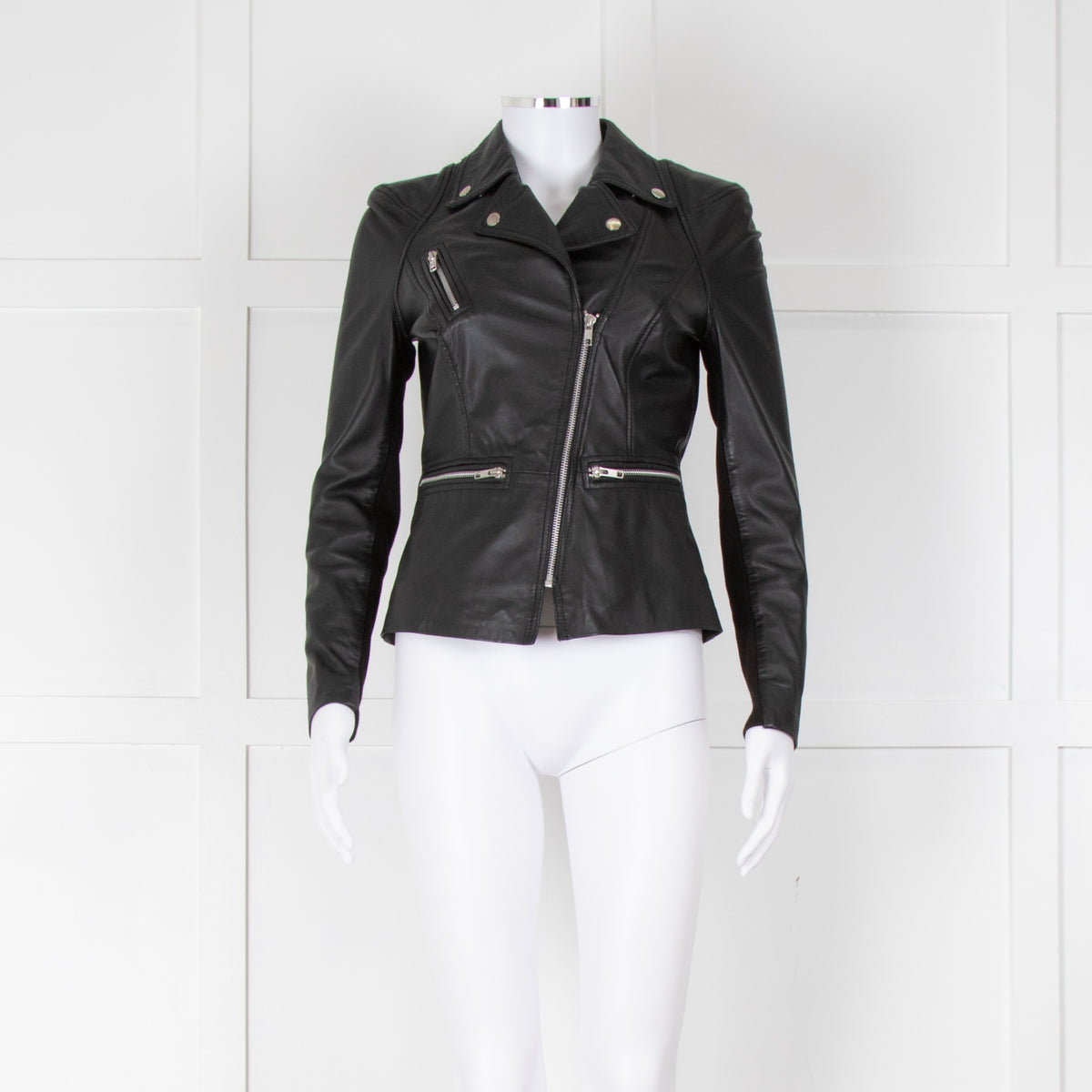 Muubaa Black Leather Short Biker Jacket