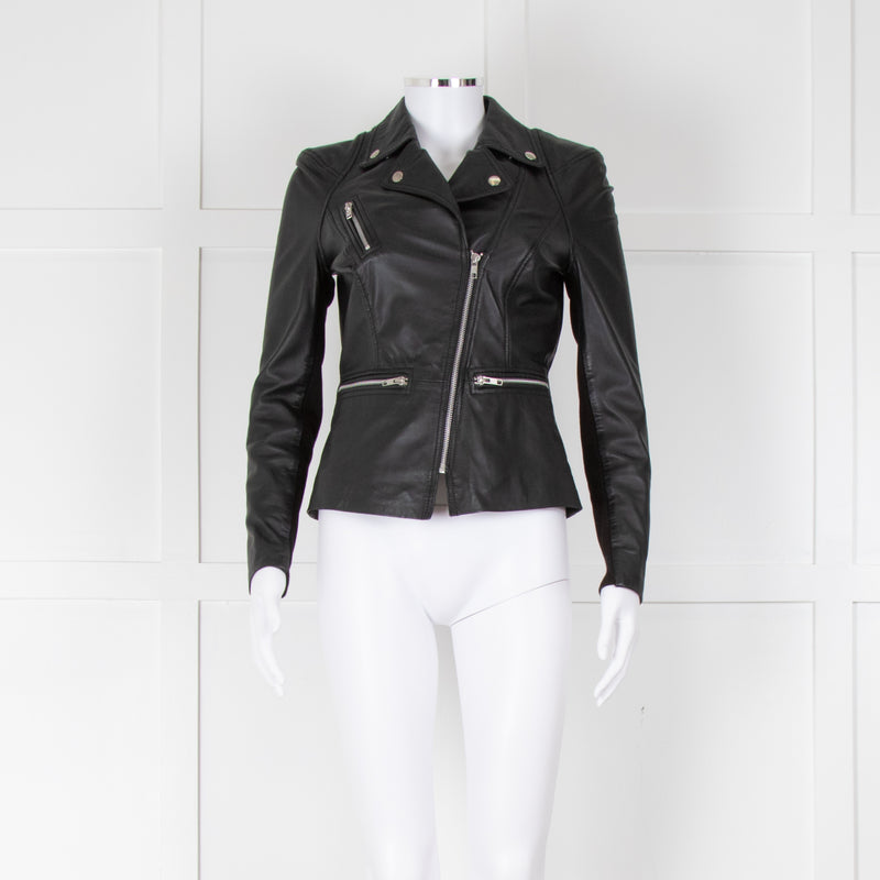 Muubaa Black Leather Short Biker Jacket