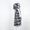 La Vie Rebecca Taylor Black Lilac Green Floral Frill Detail Midi Cotton Dress