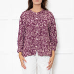 Ba&sh Cream Burgundy Print Pin Tuck Detail 3/4 Sleeved Blouse