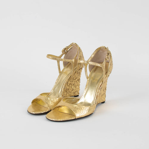 Burberry Gold Metallic Wedges