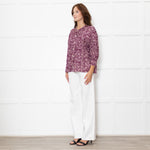 Ba&sh Cream Burgundy Print Pin Tuck Detail 3/4 Sleeved Blouse