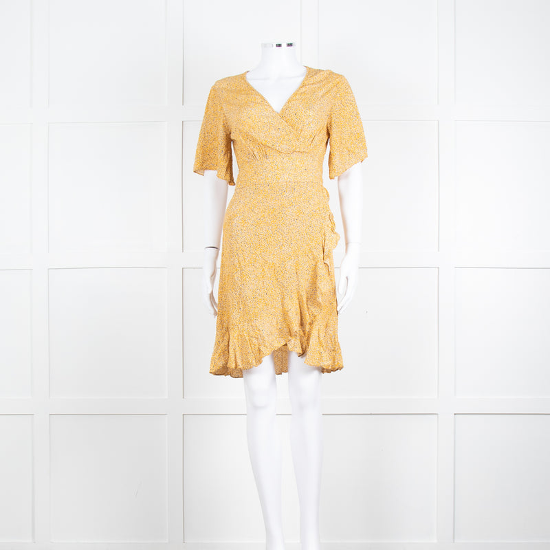 Ba&sh Yellow Black Cream Print Wrap Dress