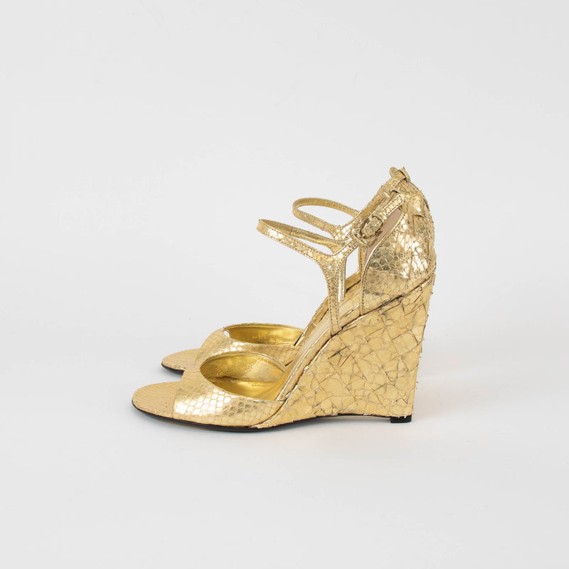 Burberry Gold Metallic Wedges