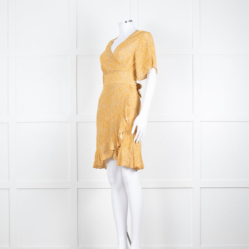 Ba&sh Yellow Black Cream Print Wrap Dress
