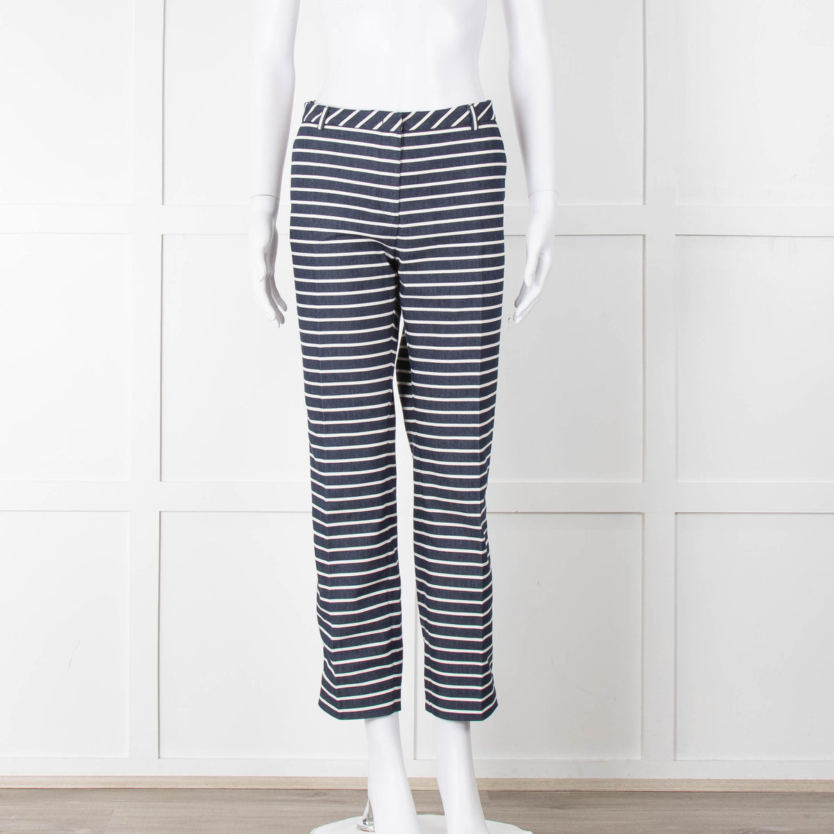 Weekend Max Mara Blue White Striped Cotton Blend Trousers