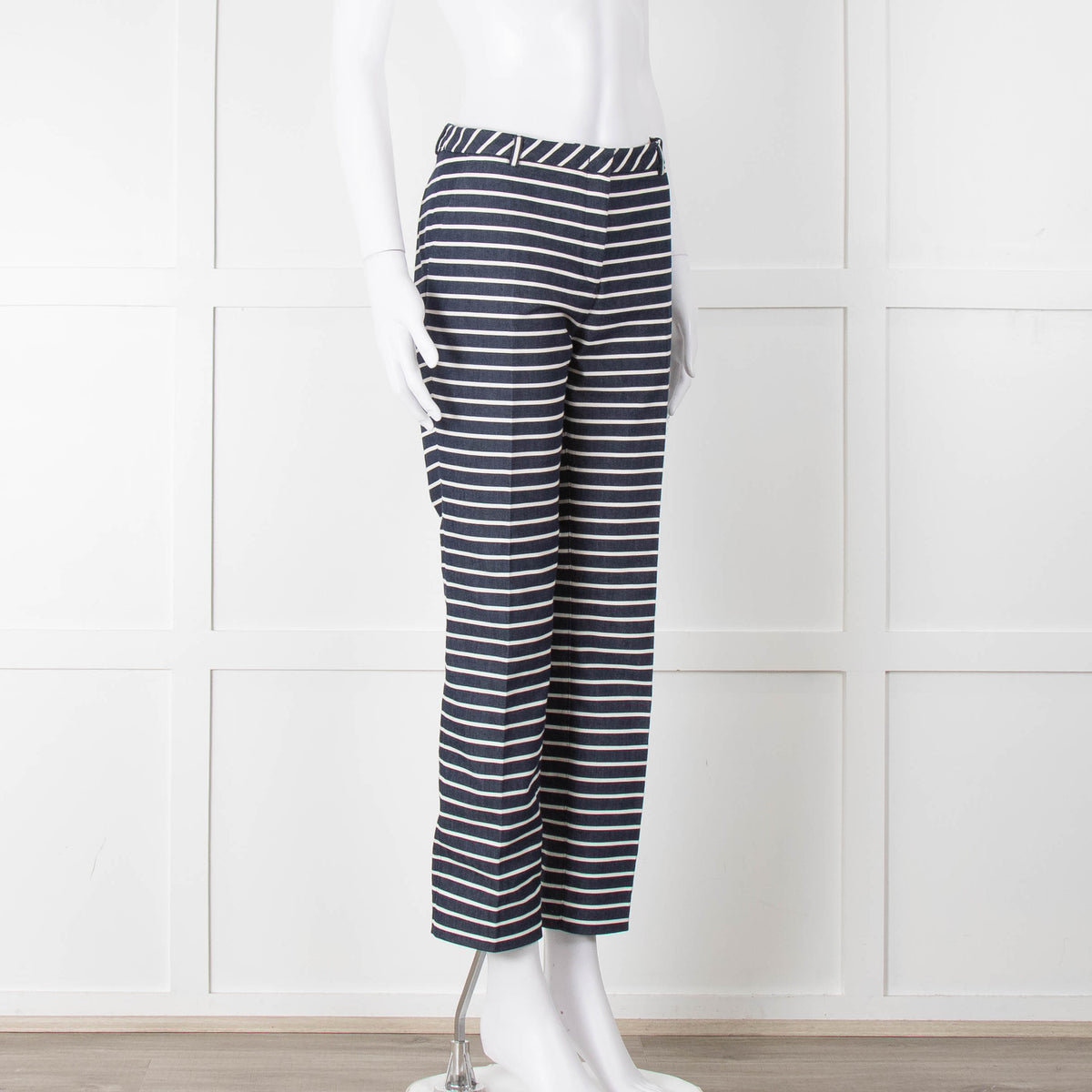 Weekend Max Mara Blue White Striped Cotton Blend Trousers