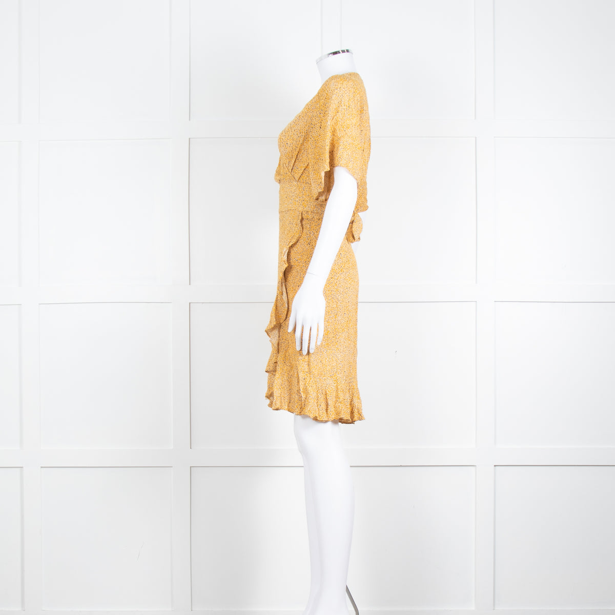 Ba&sh Yellow Black Cream Print Wrap Dress