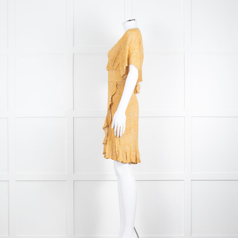 Ba&sh Yellow Black Cream Print Wrap Dress