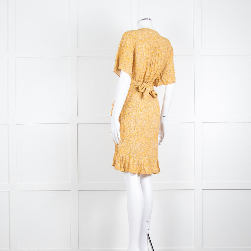 Ba&sh Yellow Black Cream Print Wrap Dress