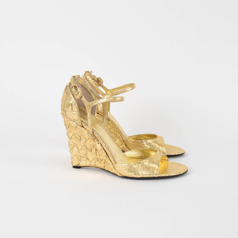 Burberry Gold Metallic Wedges