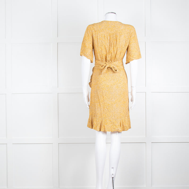 Ba&sh Yellow Black Cream Print Wrap Dress