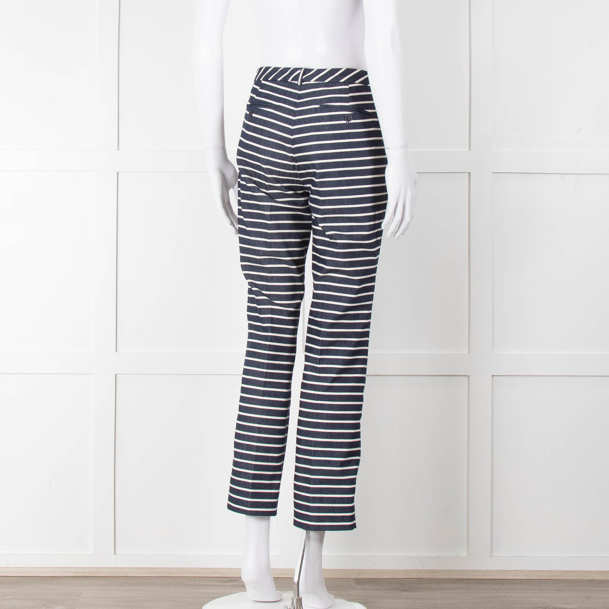 Weekend Max Mara Blue White Striped Cotton Blend Trousers