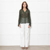 Paige Green Floral Blouse with Wide Cuff