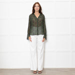 Paige Green Floral Blouse with Wide Cuff