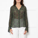 Paige Green Floral Blouse with Wide Cuff