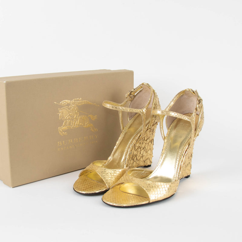 Burberry Gold Metallic Wedges