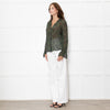 Paige Green Floral Blouse with Wide Cuff