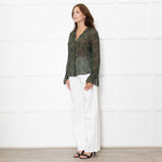 Paige Green Floral Blouse with Wide Cuff