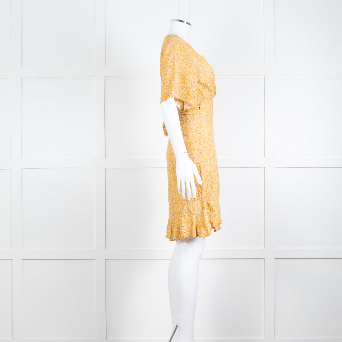 Ba&sh Yellow Black Cream Print Wrap Dress