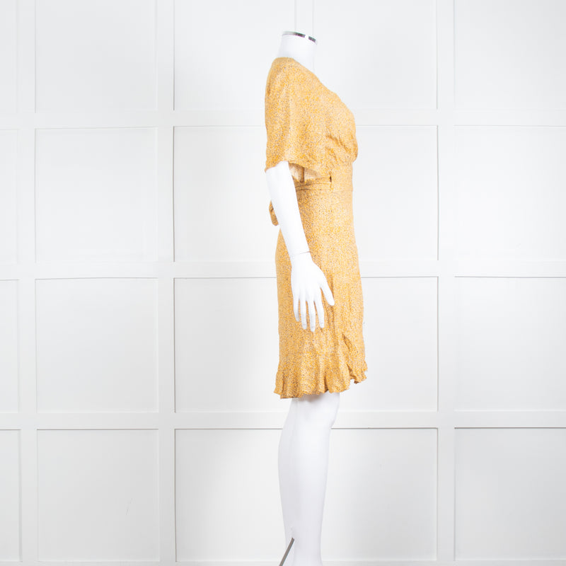Ba&sh Yellow Black Cream Print Wrap Dress