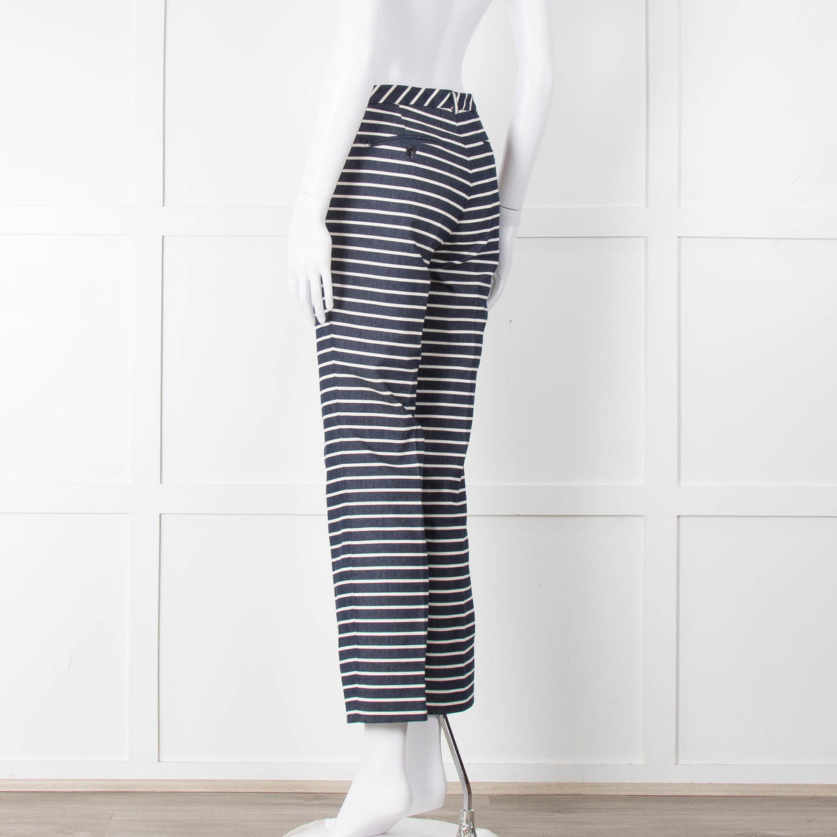 Weekend Max Mara Blue White Striped Cotton Blend Trousers