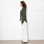 Paige Green Floral Blouse with Wide Cuff