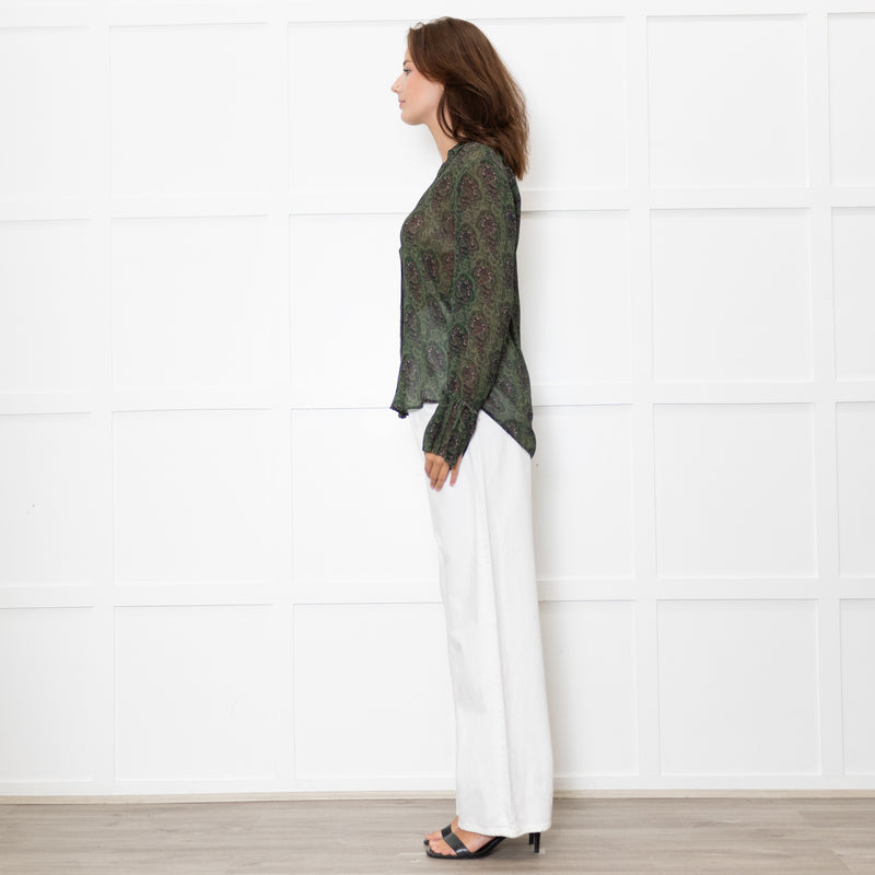 Paige Green Floral Blouse with Wide Cuff