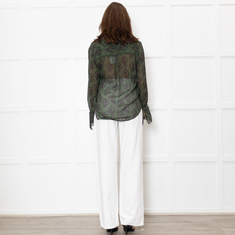 Paige Green Floral Blouse with Wide Cuff