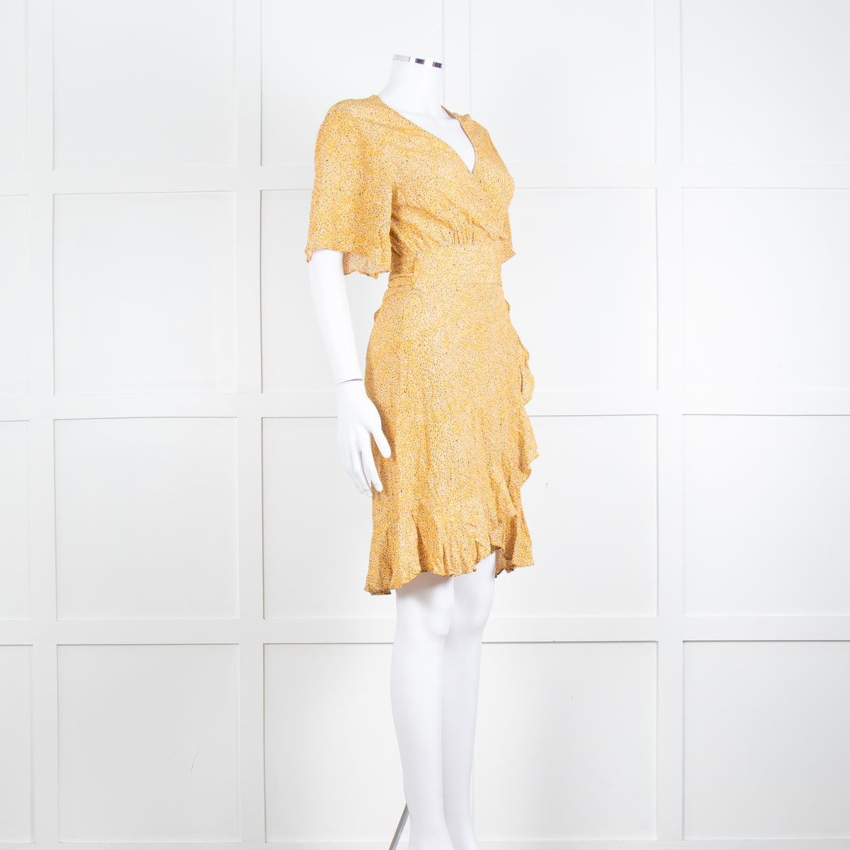 Ba&sh Yellow Black Cream Print Wrap Dress