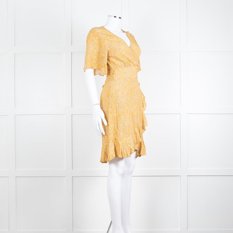 Ba&sh Yellow Black Cream Print Wrap Dress