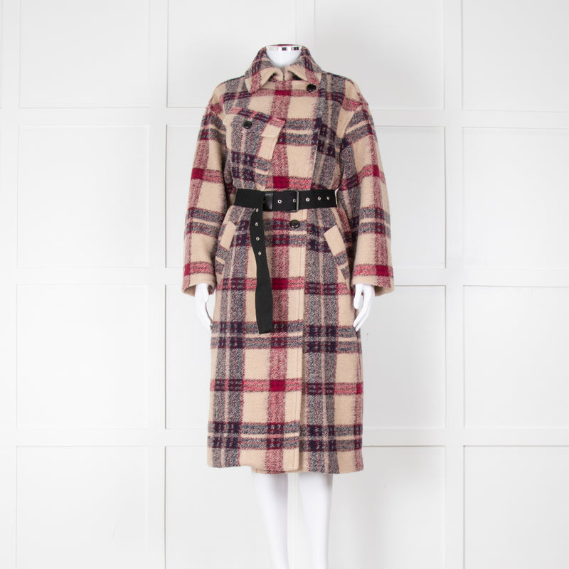 Isabel Marant Etoile Beige Pink Check Long Belted Coat