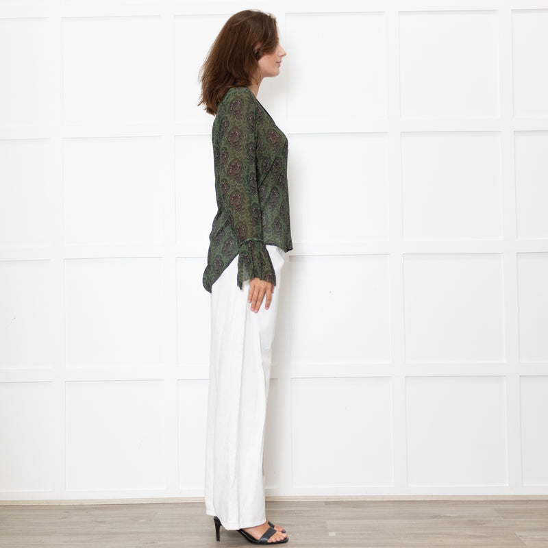 Paige Green Floral Blouse with Wide Cuff