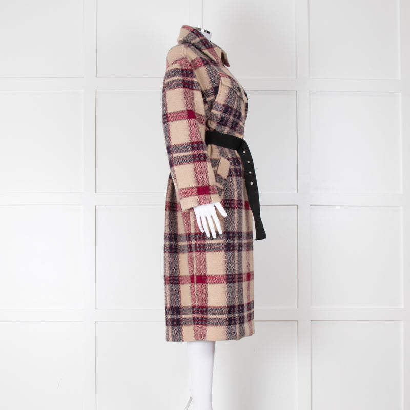 Isabel Marant Etoile Beige Pink Check Long Belted Coat