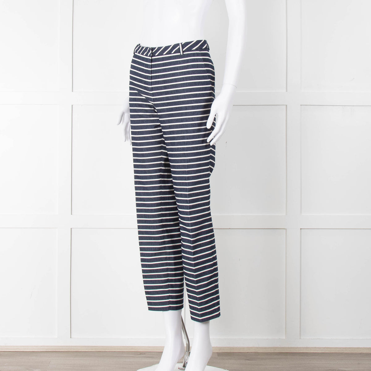 Weekend Max Mara Blue White Striped Cotton Blend Trousers
