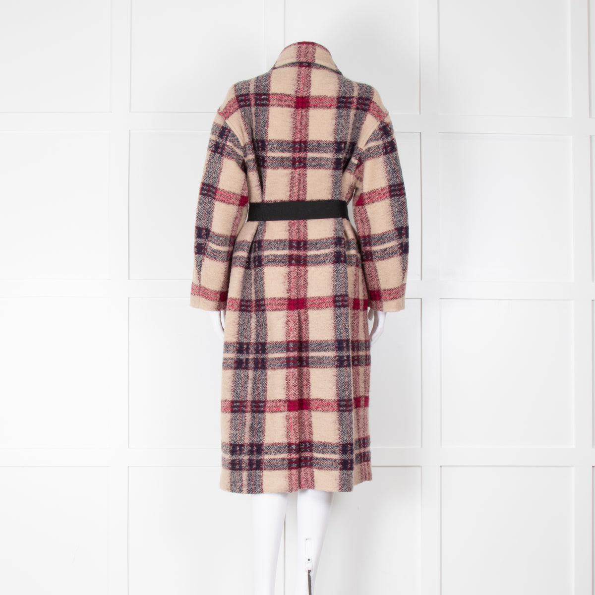 Isabel Marant Etoile Beige Pink Check Long Belted Coat