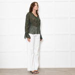 Paige Green Floral Blouse with Wide Cuff