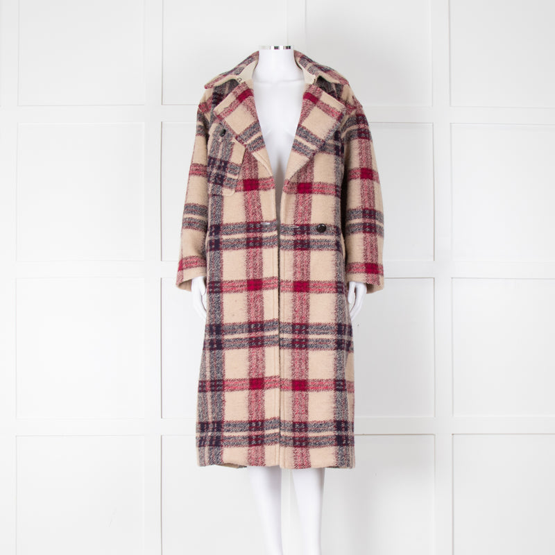 Isabel Marant Etoile Beige Pink Check Long Belted Coat