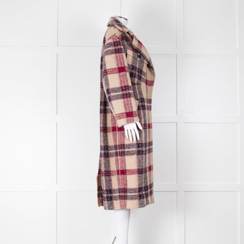 Isabel Marant Etoile Beige Pink Check Long Belted Coat
