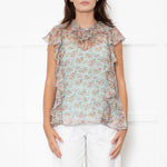 Twinset Blue Sheer Micro Floral Frilled Blouse