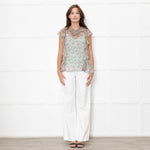 Twinset Blue Sheer Micro Floral Frilled Blouse