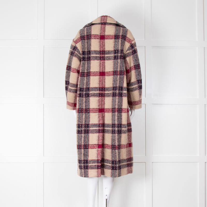 Isabel Marant Etoile Beige Pink Check Long Belted Coat