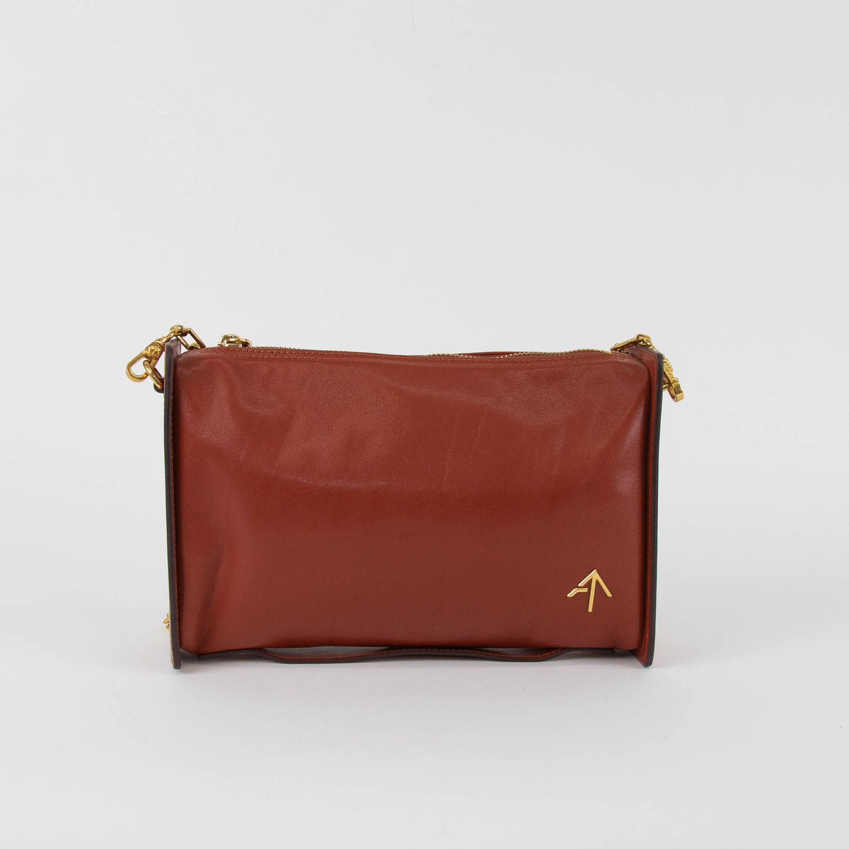 Manu Atelier Rustic Brown Gold Chain Leather Bag