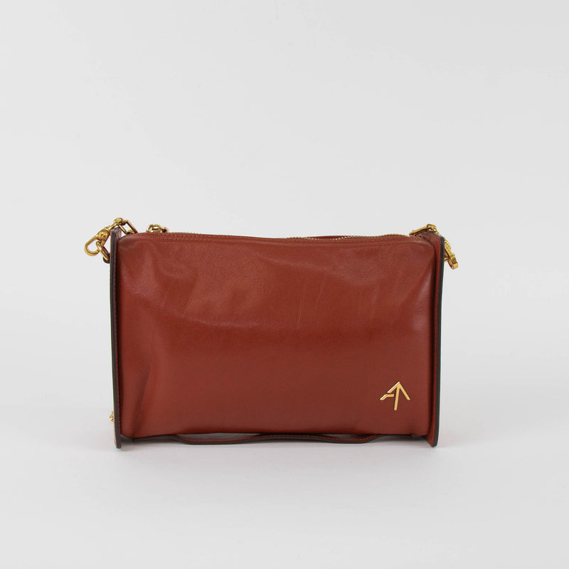 Manu Atelier Rustic Brown Gold Chain Leather Bag