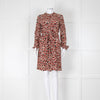 Gucci Rusty Brown Cream Silk Long Sleeve Belted Short Dress