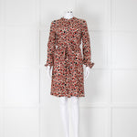 Gucci Rusty Brown Cream Silk Long Sleeve Belted Short Dress