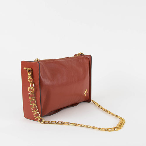 Manu Atelier Rustic Brown Gold Chain Leather Bag