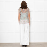 Twinset Blue Sheer Micro Floral Frilled Blouse